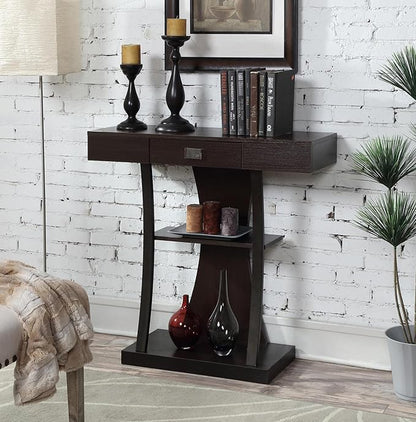 Convenience Concepts Newport Harri Console Table 36" - Modern Sofa Table with Storage Shelves, One Drawer Narrow Entryway Hall Table for Living Room, Espresso