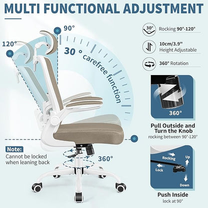 FelixKing Ergonomic Office Chair, Headrest Desk Chair Office Chair with Adjustable Lumbar Support, Home Office Swivel Task Chair with High Back and Armrest, Adjustable Height Gaming Chair(Khaki)