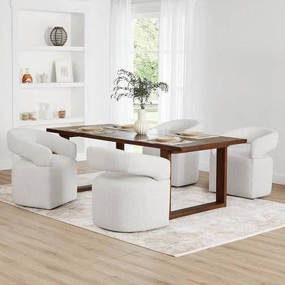 Upholstered Dining Chairs with Casters Modern Barrel Side Armchair with Rollers for Diningroom Bedroom Livingroom Reading Room, Linen, 4PCS