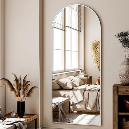 56"x21" Floor Full Length Mirror Standing Full Body Rounded Corner Rectangle Mirrors with Stand Hanging Wall Mounted Leaning Bedroom Living Room Bedroom Cloakroom