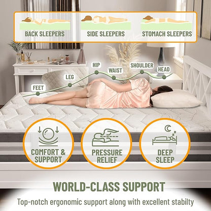Ottomanson Twin 12" Hybrid Mattress - Meditation Antistatic Quilted Cover - Made in USA - Firm Support - Individually Pocketed Coils & CertiPUR-US Foam - Fiberglass-Free - Bed in a Box