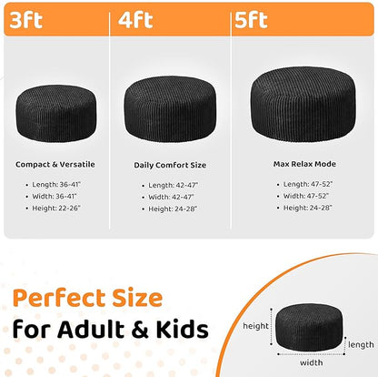 HABUTWAY 5FT Bean Bag Chair, 5' Large Bean Bag Chairs for Adults with Removable Stripe Plush Cover, Memory Foam Beanbag Chair for Living Room Bedroom Dorm (Black)
