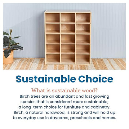 ECR4Kids Streamline 15 Cubby Tray Storage Cabinet, 5x3, Classroom Furniture, Natural