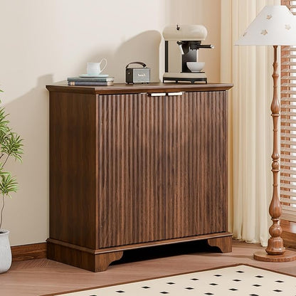 31" Buffet Sideboard Cabinet with Storage, 2 Door Coffee Bar Cabinet Credenza with Shelves, Console Table for Entryway Kitchen, Walnut