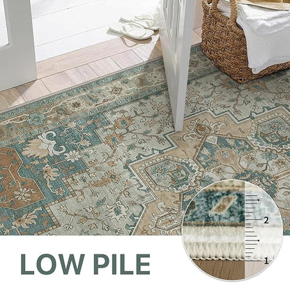 GENIMO 2x10 Runner Rugs for Hallway, Machine Washable Non Slip Vintage Rugs, Low Pile Lightweight Soft Print Rug for enrtyway, Corridor, Home Office, Kitchen,Ash Blue