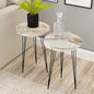 PAK HOME - Set of 2 End Table - White Marble Look Round Wood Sofa Side Coffee Tables for Small Spaces, Nightstand Bedside Table for Small Spaces