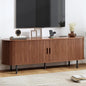 63" TV Stand with Power Outlet, Modern Media Console with Sliding Doors, Entertainment Center for TVs up to 60 Inch, Adjustable Shelves, Walnut