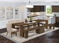 X07SI-B08-04 - 9 Pieces Mid Century Dining Set includes an Extendable Rectangle Kitchen Table, 7 Dining Chairs and 1 Modern Bench, 39x120 Inch, Antique Walnut