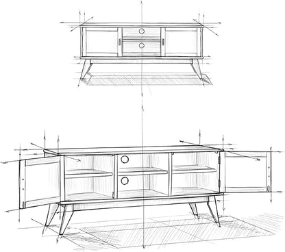 SIMPLIHOME Draper SOLID HARDWOOD 60 inch Wide Mid Century Modern TV Media Stand in Teak Brown For TVs up to 65 inches for the Living Room and Entertainment Center