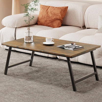Folding Coffee Table, Portable Wood Low Table with Metal Legs, No Assembly Required, Small Foldable Floor Desk for Living Room/Tea Room/Small Spaces (39.4in x 23.6in x 15.8in) (Rustic Brown)