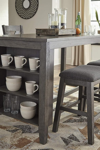 Signature Design by Ashley Caitbrook Rustic Counter Height Dining Table with Storage, Dark Gray