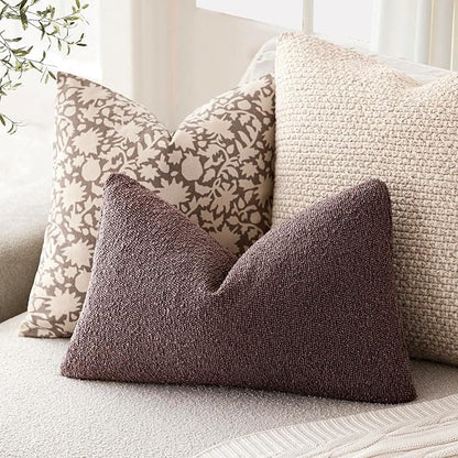 Foindtower Pack of 2 Textured Boucle Throw Pillow Covers Accent Solid Decorative Lumbar Pillow Cases Cozy Soft Couch Cushion Case for Chair Sofa Bedroom Living Room Home Decor 12x20 Inch Dark Purple