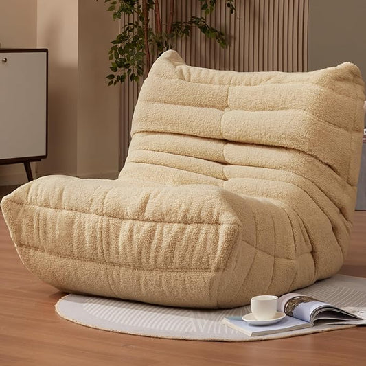 Bean Bag Chairs for Adults Giant Bean Bag Chair Memory Foam BeanBag Chair Big Bean Bag Sofa with Filler Faux Fur Fireside Beanbags Lazy Sofa for Living Room Bedroom Dorm Office (Khaki Teddy)