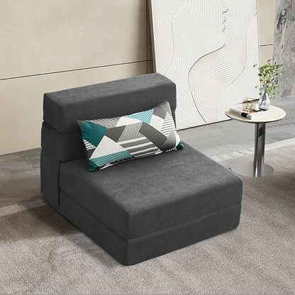 ANONER Fold Out Chair Bed Memory Foam with Pillow Futon Couch Folding Sleeper Chairs, Convertible Chair Bed Dark Gray, Single Size