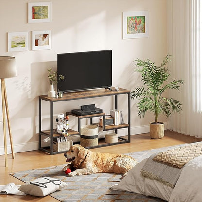 TV Stand for TVs up to 65 Inch, TV Console Table with 3-Tier Open Storage Shelves, Modern Industrial Entertainment Center for Living Room, Bedroom, Rustic Brown