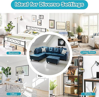 L Shaped Couch PU Leather Sectional Couch Upholstered 3 Pieces Sofas for Living Room with Chaise, Storage Ottoman for Office and Small Apartment, Peacock Blue