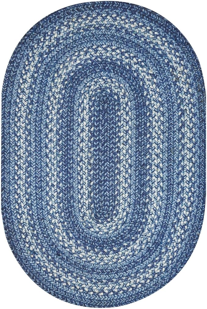 Homespice Denim Jute Blue Braided Rugs 5x8' Oval for Living Room, Bedroom Rug and Dining Room. Pet Friendly. Decor Styles- Farmhouse Rug, Rustic, Vintage, Cottage, Primitive, Country, Boho Rug