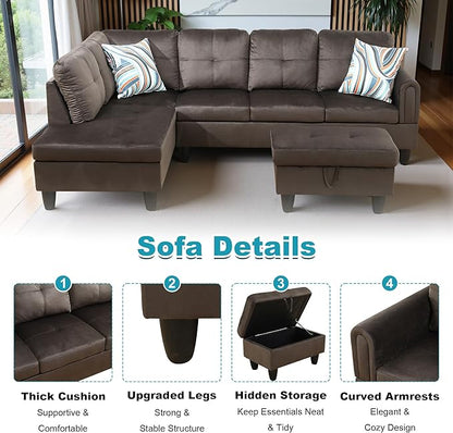 97" Oversized Sectional Couch, L Shaped Couch with Storage Ottoman, Modern Modular Sofa with Deep Seat, Sectional Couches for Living Room and Office, Dark Brown (Flannel)