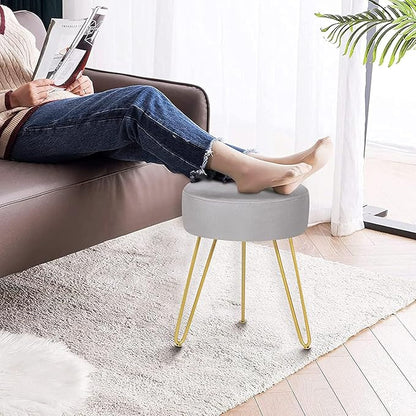 GERANT Multifunctional Vanity Stools - Velvet Round Ottoman Modern Dressing Stool -Upholstered Footrest Stool - Side Table Footstool with Golden Metal Leg for Living Room, Bedroom (Gray)