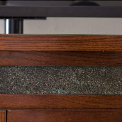 Leick Home 89360 Rustic Oak TV Stand with Slate Tiles and Enclosed Storage for 65" TV, Distressed Rustic Autumn