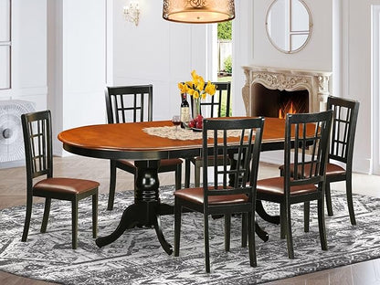 East West Furniture PLNI7-BCH-LC 7 Piece Modern Dining Table Set Consist of an Oval Wooden Table with Butterfly Leaf and 6 Faux Leather Dining Room Chairs, 42x78 Inch, Black & Cherry