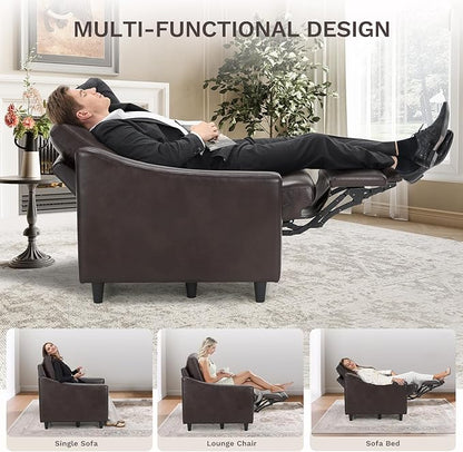 COLAMY Pushback Electric Recliner Chair Set of 2, Premium Leather Upholstery with Adjustable Angles, Extra Lumbar Pillow, Built-in Charging Port, Business-Casual Style for Living Room,Brown