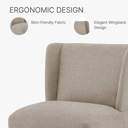 Upholstered Dining Chair with Casters Wingback Modern Side Armless Deskchair with Rollers for Diningroom Bedroom Livingroom Reading Room,Khaki,1 Box