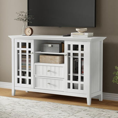 SIMPLIHOME Bedford SOLID WOOD 53 inch Wide Transitional TV Media Stand in White For TVs up to 60 inches for the Living Room and Entertainment Center