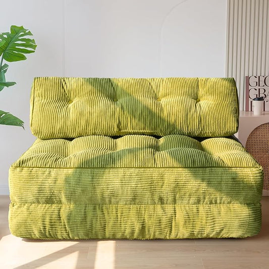 MAXYOYO Folding Sofa Bed, Convertible Sleeper Chair with Pilow Foldable Matress with Back Support, Portable Fold Out Chair Bed for Living Room Bedroom, Green Double
