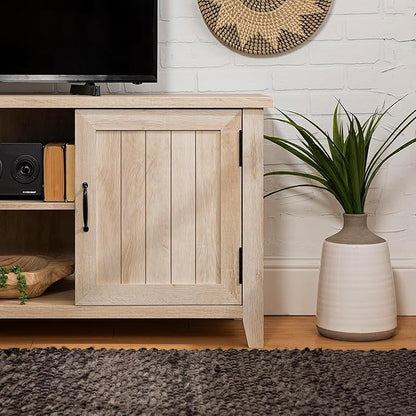 Walker Edison Buren Classic Grooved Door TV Stand for TVs up to 65 Inches, 58 Inch, White Oak