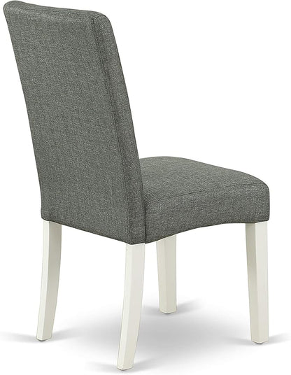 East West Furniture LGDR7-LWH-07 7 Piece Modern Dining Table Set Consist of a Rectangle Wooden Table with Butterfly Leaf and 6 Gray Linen Fabric Parson Dining Chairs, 42x84 Inch, Linen White