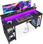 ODK 55 Inches Gaming Desk with LED Lights, Computer Desk with Monitor Stand, Pc Table with CPU Stand, Black