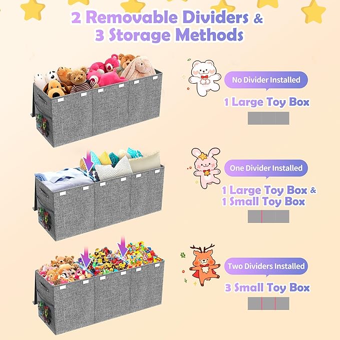 Extra Large Toy Box Chest with Lids, Collapsible Sturdy Kids Toy Storage Organizer Boxes for Boys Girls, 40"x14"x16", Toybox Storage Bins Basket for Living Room, Bedroom, Nursery, Gray
