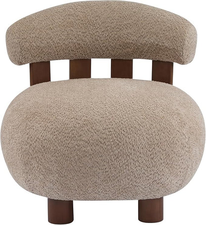 Christopher Knight Home Elvina Boucle Fabric Accent Chair, Solid Wood Single Lounge Sofa, Bedroom Comfy Reading Chair, for Modern Minimalist Style Living Room/Home Office, Light Brown