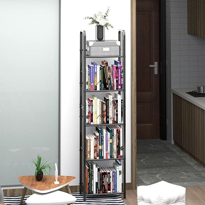 Bookshelf Storage Shelf Bookcase Freestanding Storage Stand for Living Room, Bedroom, Kitchen Rust Resistance Easy Assembly Free Combination Multi-Functional Organizer (5 Tiers, Black)