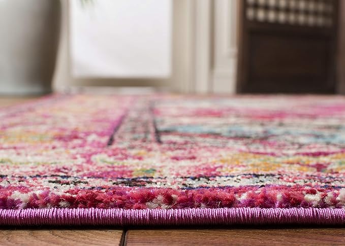 SAFAVIEH Monaco Collection Runner Rug - 2'2" x 10', Pink & Multi, Boho Chic Medallion Distressed Design, Non-Shedding & Easy Care, Ideal for High Traffic Areas in Living Room, Bedroom (MNC243D)