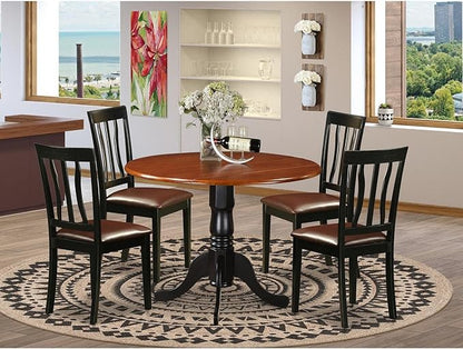 East West Furniture DLAN5-BCH-LC 5 Piece Dining Room Furniture Set Includes a Round Kitchen Table with Dropleaf and 4 Faux Leather Upholstered Dining Chairs, 42x42 Inch, Black & Cherry