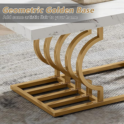 Tribesigns Modern Coffee Table, 47 Inch Faux Marble Cocktail Table with Geometric Frame, Rectangular Center Table Tea Table Accent Furniture for Living Room, Simple Assembly (White/Gold)