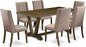 East West Furniture V777FL716-7 7 Piece Dining Room Table Set Consist of a Rectangle Kitchen Table with V-Legs and 6 Dark Khaki Linen Fabric Parsons Dining Chairs, 40x72 Inch, Multi-Color