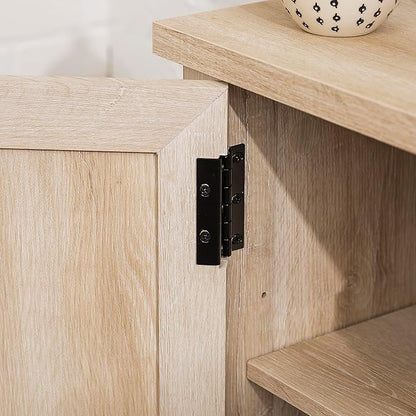 Walker Edison Buren Classic Grooved Door TV Stand for TVs up to 65 Inches, 58 Inch, White Oak