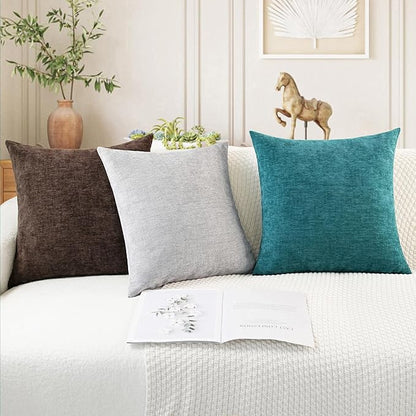 CaliTime Throw Pillow Covers Decorative 18 X 18 Inches Pack of 2 Cozy Chenille Cushion Cases for Couch Sofa Bed Living Room Home Teal
