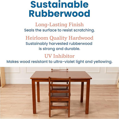 ECR4Kids 24in x 36in Rectangular Hardwood Table and Chair Set, 12in Seat Height, Kids Furniture, Dark Walnut