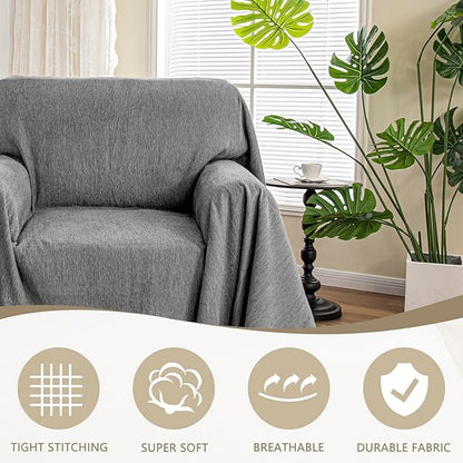 MYSKY HOME Chair Couch Covers Sectional Couch Covers for Pet Sofa Covers, Non Slip Soft Couch Sofa Cover, Washable Furniture Protector Sofa Slipcover with Tassel Throws, 71"x91", Dark Grey