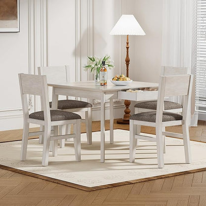 38.2'' Square Solid Wood Dining Table for 4, Farmhouse Kitchen Table for Kitchen, Dining Room, Restaurant, Natural Eco-Friendly, Washed Gray