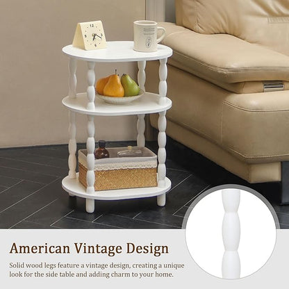 MaxSmeo White Side Table, 3-Tier Small Oval End Table, Modern Night Stand Wood Accent Table for Living Room, Bedroom, White