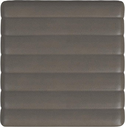 HomePop Modern Channel Tufted Faux Leather Ottoman Home Décor|Ottoman for Living Room & Bedroom - Pewter Gray Faux Leather