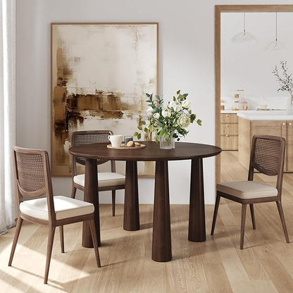 Casaphoria 45" Round Dining Table, Kitchen Table for 6 with Arc-Shaped Edge Top and Cylindrical Legs, Easy Assembly for Living Room, Dining Room, Walnut