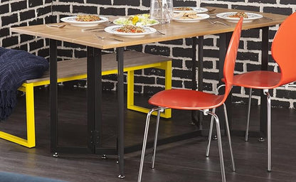 SEI Furniture Driness Drop Leaf Console to Dining Convertible Table, 63 W x 31 5 L x 29 5 H, Weathered Oak, Black