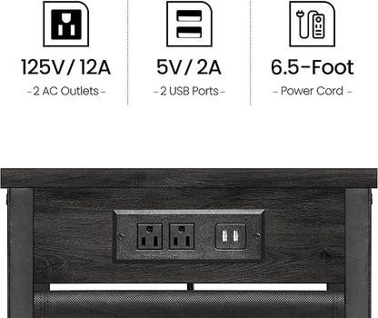 TUTOTAK C Shaped End Table with Charging Station, Side Table for Sofa, Couch Table with Storage Bag, Set of 2, TV Tray Table with 2 USB Ports and Outlets for Living Room, Bedroom, TB01BY0242