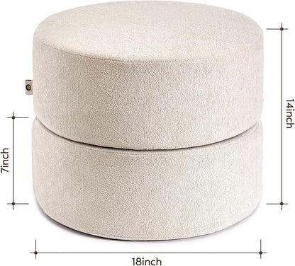 Pouf Ottoman Foot Rest Stool, Double Layer Round Modern Foam Filled Foot Stool for Couch, Living Room, Bedroom (Apricot)